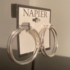 Napier Shiny Silver Hoop Earrings